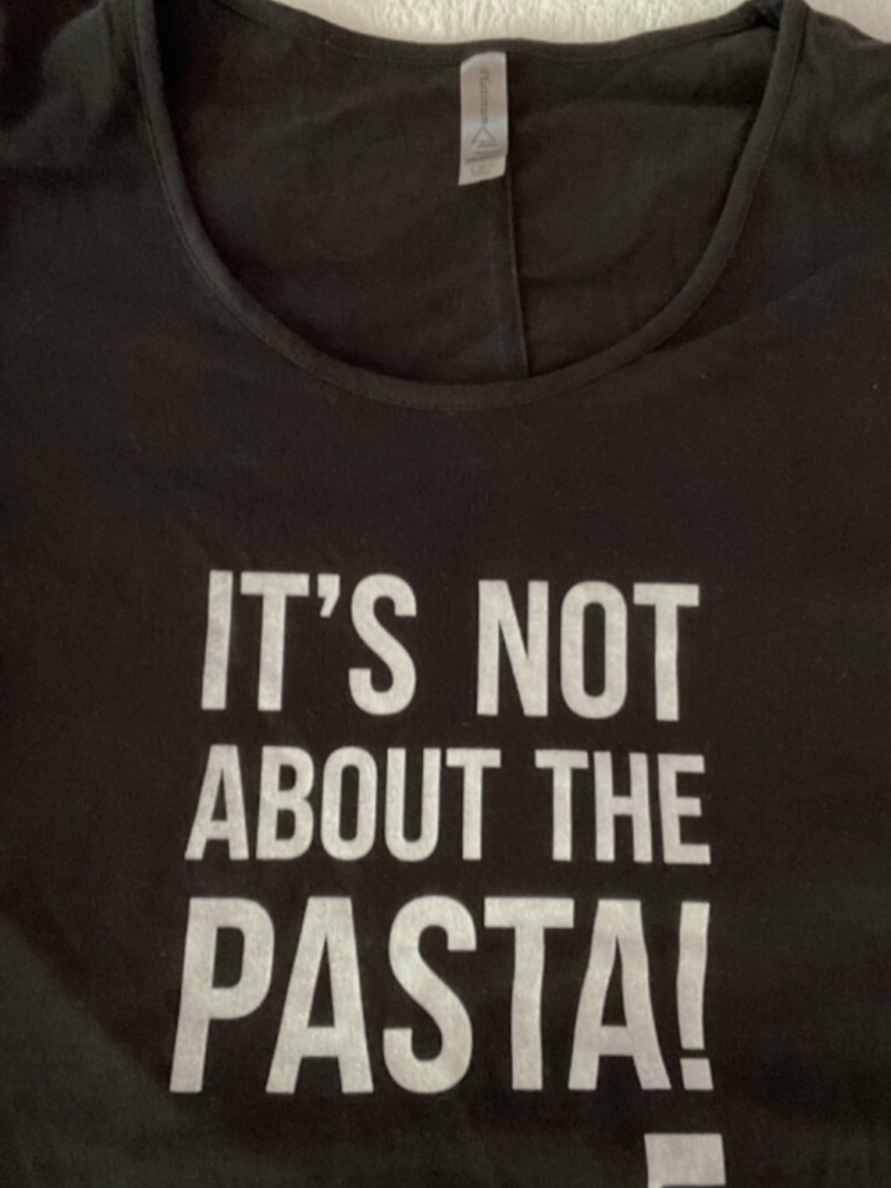 Brand New Black Slimming Round Neck Women’s L TShirt It’s Not About the Pasta